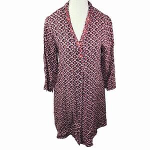April Cornell Black Pink Button-Up Prairie Dress Size XS Embroidered